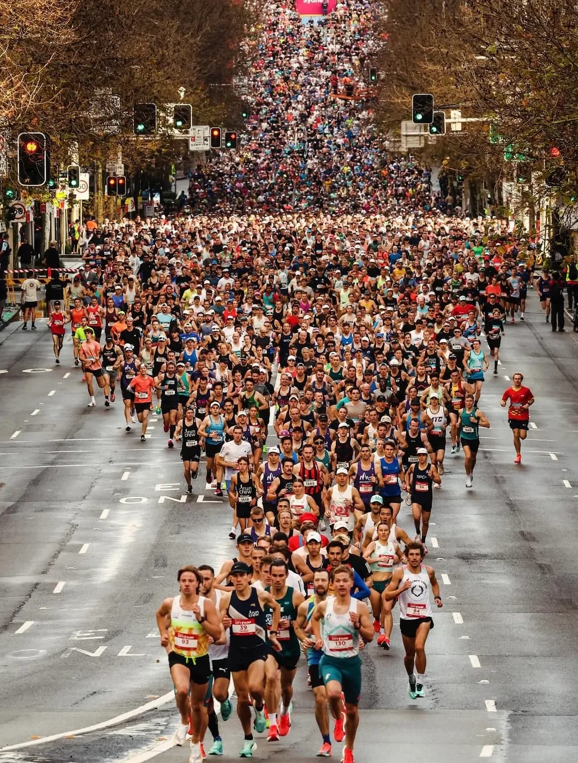 A pack of runners competing in a road race